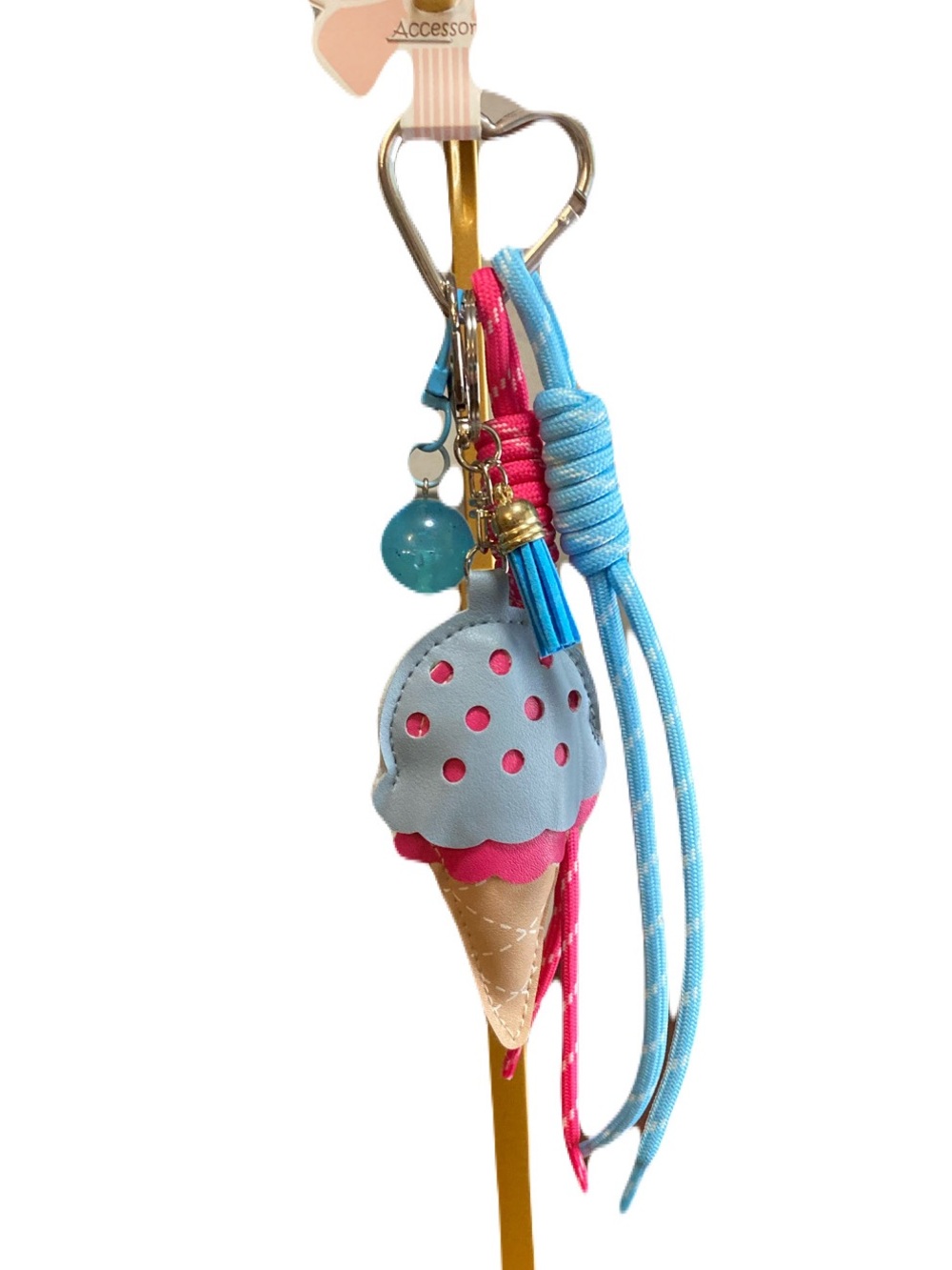 Ice Cream Keychain Bag Charm -Kawaii Faux Leather Paracords Lollipop & Tassel